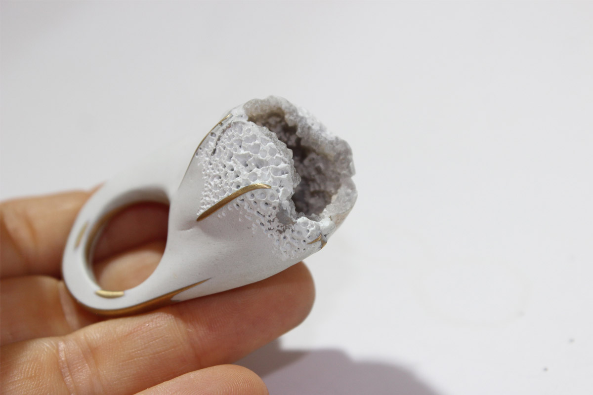 Daniella Saraya; RE-COVER ring; Brass, quartz, epoxy, marble powder, paint