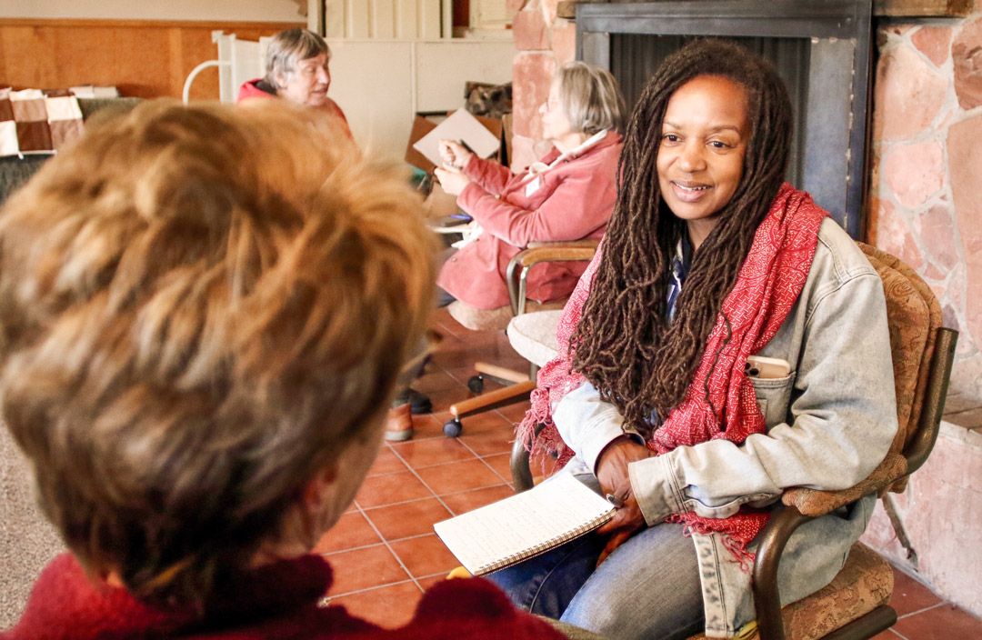 Two women having a conversation in Chadron